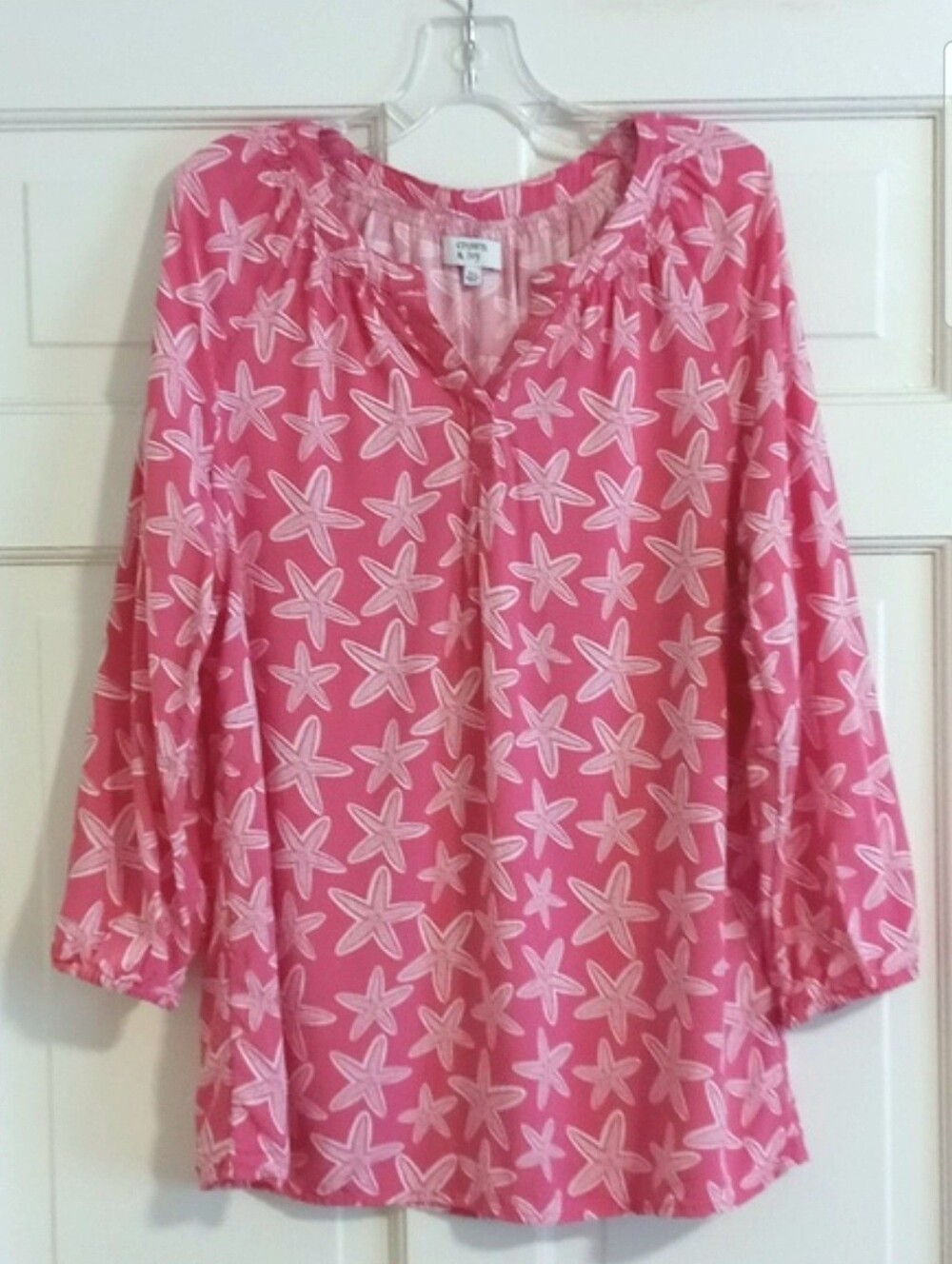 🪸Crown & Ivy🪸 - Pink/White Starfish Print L/S Tunic Top